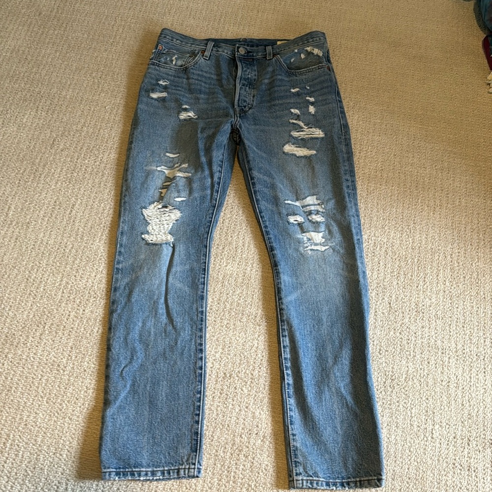 Levi's Distressed Straight Leg Jeans - Blue